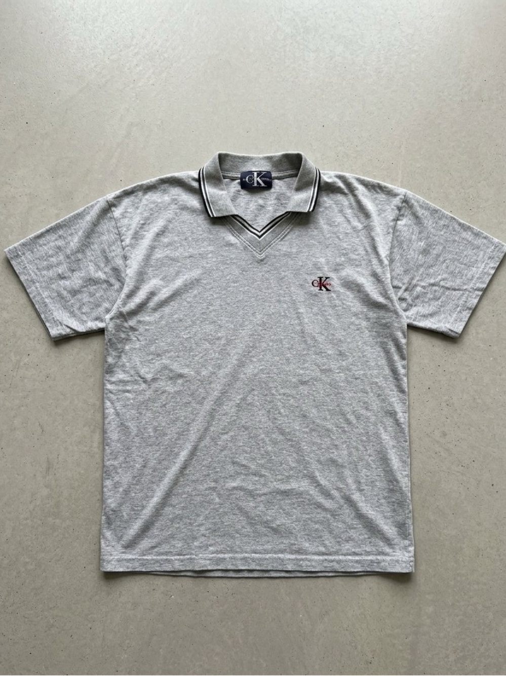 Calvin Klein Light Gray Polo with Black Trim and Red CK Logo